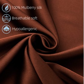 Natural Silk Pillowcase Set of 2 for Hair &Skin - Both Sides 19 Momme 600 Thread Count with Hidden Zipper (Chocolate, King)