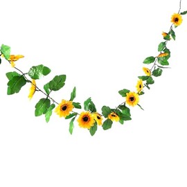 Fun Express 6 Ft. 7" Yellow Sunflower with Green Leaves Garland String Lights