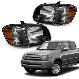 AXLAHA Headlight Assembly for 2005 2006 Toyota Tundra / 2005 2006 2007 Sequoia Headlamp Black Housing Driver and Passenger Side
