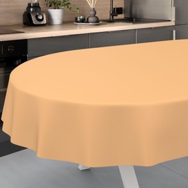 Oilcloth Tablecloth, Washable, Oilcloth, Garden Tablecloth, Outdoor, Indoor, Oval, 180 x 140 cm, Cut Edge, Apricot