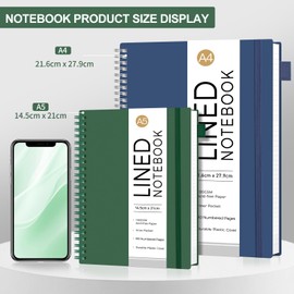 AUTEMPO A5 Notebook Lined, 3 Pack Notepad Wirebound Spiral Notebooks 80sheets/160 Pages for Writing, 100gsm Thick Paper, PVC Hardcover, for Women Men Work Office School, 14.5 x 21cm, Black,Green,Blue