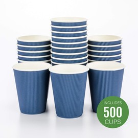 Restaurantware-12 Ounce Disposable Coffee Cups, 500 Ripple Wall Hot Cups For Coffee - Lids Sold Separately, Rolled Rim, Midnight Blue Paper Insulated Coffee Cups, For Hot Coffee, Tea, And More