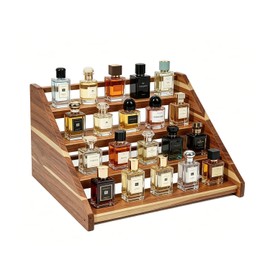 Acacia Wood 4 Tier Slanted Cologne Stand for Men, Wooden Fragrance Display Rack for Dresser Counter Bathroom Vanity