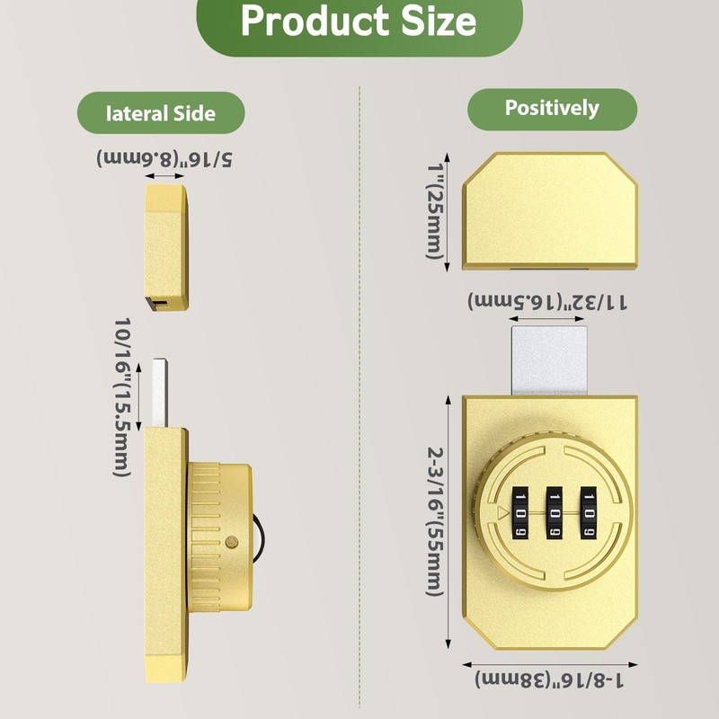 MeBantoo Keyless 3-Digit Combination Lock, Mechanical Stick-on Drawer Latch, Security