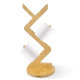 Bamboo Toilet Paper Holder Stand Free Standing Toilet Tissue Paper Roll Holder Wipes Dispenser Organizer Fits 3 Rolls Storage Shelf & Spare Roll Dispenser for Bathroom Decor-Wood