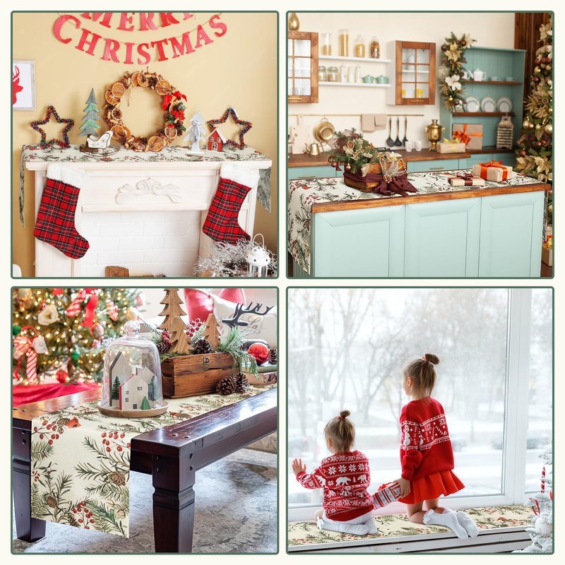 MELLIEX Christmas Table Runner, Linen Christmas Table Runners Xmas Kitchen