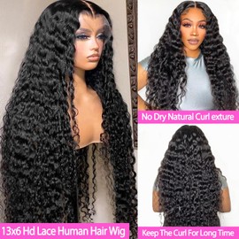 GYAJEP 13x6 Water Wave Lace Front Wigs Human Hair 180% Density HD Lace Frontal Wigs Human Hair Pre Plucked with Baby Hair Wet and Wavy Wigs Human Hair Natural Color 28 inch