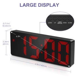 OQIMAX Digital Alarm Clock, Digital Alarm Clock with Large Numbers, Portable Alarm Clock with Repeat, 3 Brightness, Temperature Display, Date, 12/24 Hours, Voice Control, Black/Red