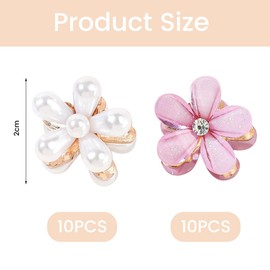 Yamobi Pack of 20 Mini Flower Hair Clips with Pearl and Flower Design, Non-Slip Hair Clips, Flowers, Decorative Flower Hair Clip for Women and Girls