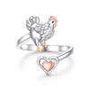 Alphm 925 Sterling Silver Hen Chicken Ring for Women Adjustable