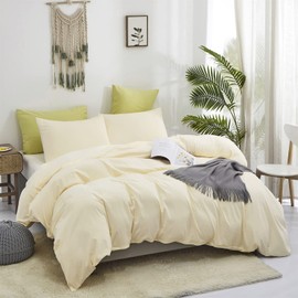 Cottonight Ivory Comforter Set Queen Beige White Bedding Comforter Set Full Off White Solid Blanket Quilts Cotton Modern Soft Breathable Modern Simple Ivory Bedding Set for Women Men Queen Bed