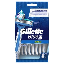 Gillette Gillette Blue3 Simple Einwegrasierer Männer, 8 Rasierer mit 3-fach Klinge, Nassrasierer mit fixiertem Klingenkopf, Feuchtigkeitsstreifen