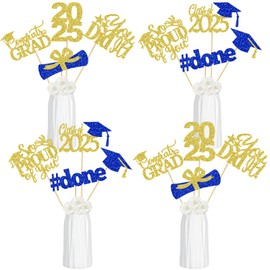 24Pcs Blue and Gold 2025 Graduation Centerpieces Sticks, Graduation Party Centerpieces for Tables 2025 Blue and Gold Class of 2025 Graduation Table Centerpieces Decorations
