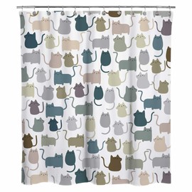 Sunlit Design Extra Long Lovely Multicolor Cartoon Cats Fabric Shower Curtain, Cute Cats Bathroom Decoration Curtains