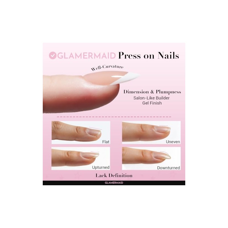 GLAMERMAID Uñas postizas de gel suave y brillante estilo francés