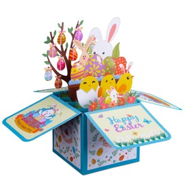 WhatSign Easter Pop Up Cards 3D Pop Up Easter Cards for Kids Easter Eggs Bunny Baskets Pop Up Cards Happy Easter Greeting Cards for Kids Children Daughter Son Spring Easter Gift Cards with Envelopes