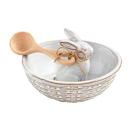Mud Pie Bunny Bowl Tidbit, White; 5.75" dia x 4" ; spoon: 3.5"