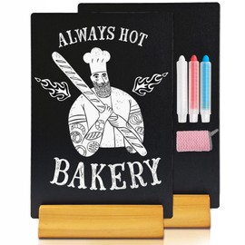 Moco Moment 2 Pack A4 Chalk Board Sign Erasable Tabletop blackboards with Wooden Stands Menu Chalkboards for Party, Tables Decoration, Bar and Restaurant (2 Pack, A4)