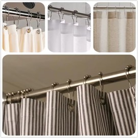 Shower Curtain Roller Rings for Bathroom Curtain Rods – 12-Piece Metal Hooks with 5 Rolling Balls and Secure Clasps