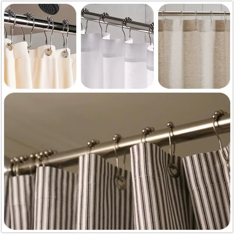 Shower Curtain Roller Rings for Bathroom Curtain Rods – 12-Piece