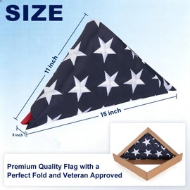 Folded American Flag 100% Cotton 3x5 ft for Military Funeral, Pre-Folded Burial Triangle Memorial Size Flag 3ft by 5ft Honoring US USA Flag for for Veteran Memorial & Patriotic Display
