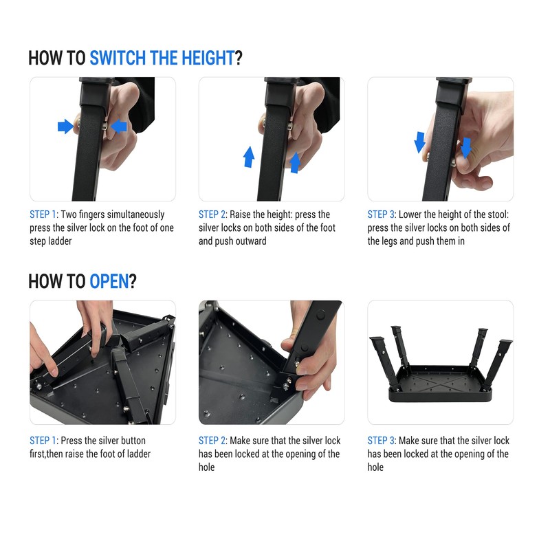 Step Stool, Adjustable Folding Step Stools for Adults and Seniors,