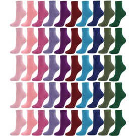 GENTLEAGU Viscose Bamboo Thin Socks in Bulk Lightweight Womens Crew Socks, Wholesale Basic Casual Elastic Soft Socks 50 Pairs (8-11, Mix color2)