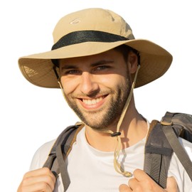 TOP-EX L/XL Wide Brim Sun Hat for Men Women, UPF 50 Sun Protection, Waterproof, Adjustable & Breathable for Outdoor Adventures, Hiking, Fishing, and Safari, Lightweight Packable Khaki
