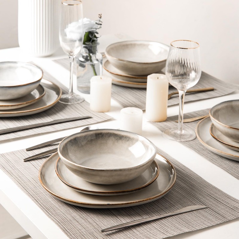 AmorArc Ceramic Dinnerware Sets,Handmade Reactive Glaze Stoneware Plates and Bowls