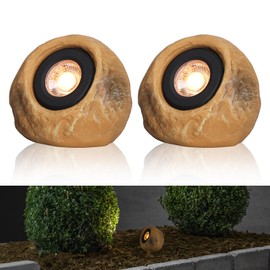 LEONLITE 5CCT LED Rock Lights Outdoor, 5W Low Voltage Landscape Spot Light for Garden, Yard, Decorative Stone Light, 12-24V AC/DC, CRI90, 200lm, IP65 Waterproof, Round, Yellow, Pack of 2