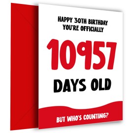 Hey Chimp Funny 30th Birthday Card for Men and Women - Officially 10957 Days Old - Humorous 30 Birthday Card, 30, Birthday Card