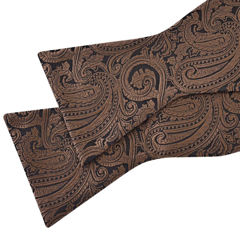 Gusleson Mens Brown Self Tie Bow Tie Silk Woven Paisley