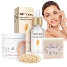 MAFAB | Trio Exfoliante Jabon y Serum Arroz Kit Cuidado Facial Hidratante Blanqueador Corporal Nutritivo y Vitaminico Skin Care Extracto de Arroz Set 3 Piezas