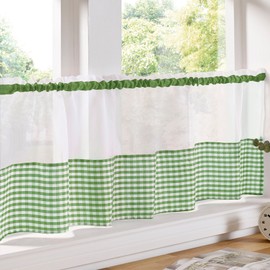 Just Contempo Traditional Café Curtain Panel with Gingham Checked Design, Green, 59x18 inches