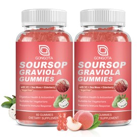 GONGOTA (2 Pack) Soursop Graviola Gummies - 2200mg Extra Soursop Leaves Extract,Elderberry & Sea Moss, for Digestive, Immune, Antioxidant & Relaxation - Gluten Free, Vegan, 120 Gummies