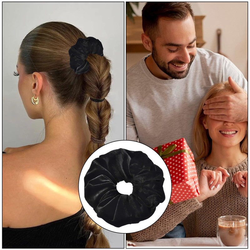 2 Pcs Velvet Scrunchie Black Suitable for Adult Women Large
