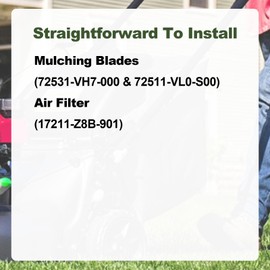 Joytrace 72531-VH7-000 & 72511-VL0-S00 Mulching Blades Kit for Honda HRX217/HRR216 21" Microcut Twin Blade Kit - Complete Maintenance Kit with Air Filter 17211-Z8B-901,Spark Plug,Bolts and Spacer