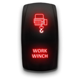 Work Winch - Red - Laser Etched Toggle Switch 5-PIN MAintained Switch Waterproof Black Shell/ON-Off DPST Illuminated Rocker Switch for Auto Truck Boat Marine - 20A 12V/10A 24V
