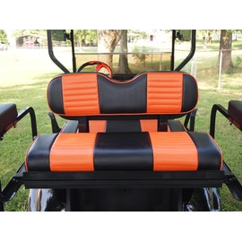 Huskey 4PCS Golf Cart Front/Rear Seat Covers for Club Car Precedent 2004-Up Gas and Electric Models Custom Fit Two-Tone Black with Orange Stripe & Piping, Marine Grade Vinyl, Staple On Design