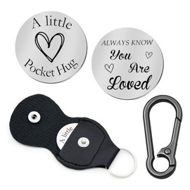 Pocket Hug Token - Double Sided Engraved Inspirational Gift for Long Distance Relationships, Graduation, Valentine's Day, BoyfriendGirlfriend, Son, Daughter Leather Keychain Keepsake for MenWomen