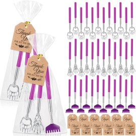 Funnymoom 60 Pcs Massage Gifts for Men Women Back Scratcher with Rubber Handles Metal Extendable Back Scratchers with Gift Tags for Body Stress Relief Holiday Gifts Favors(Purple)