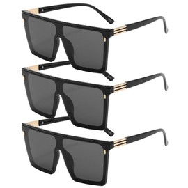 Dollger Square Oversized Sunglasses for Women Men Trendy Flat Top Big UV400 Sunnies Black Shades