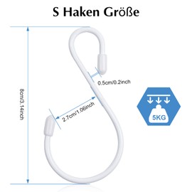 JatilEr Pack of 12 S Hooks, White, 8 cm S Hooks, Small Kitchen Hooks, Metal Hooks for Hanging, Maximum Load 5 kg, S-Shape Hanging Hooks for Clothes Rail, Kitchen Rail, Kitchen Utensils in Bedroom,
