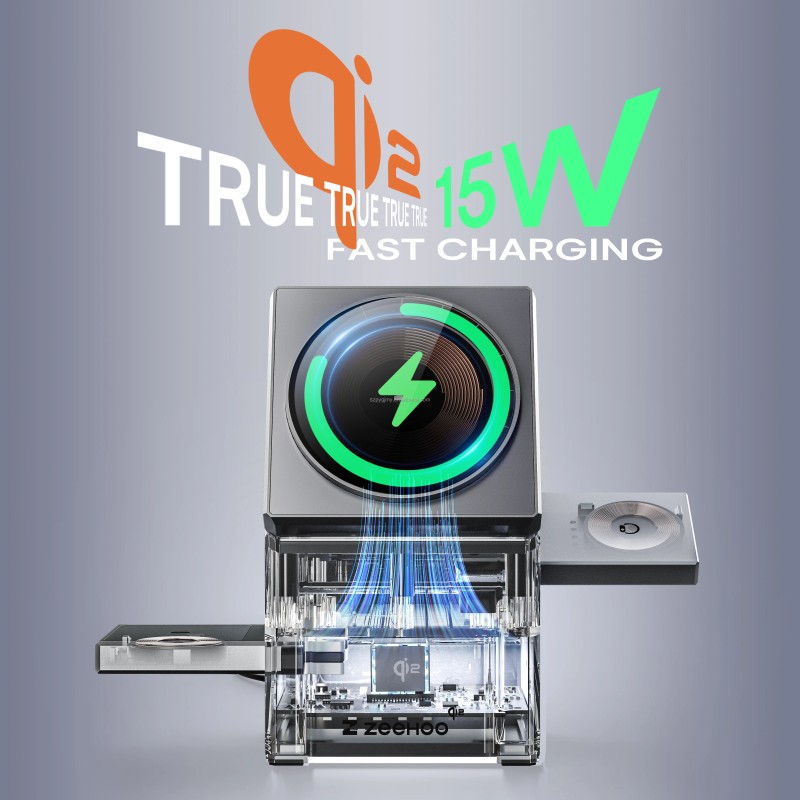 ZEEHOO-CuBeTrick X 3-in-1 Wireless Charging Station-Black-US Plugsocket standard: US, color: