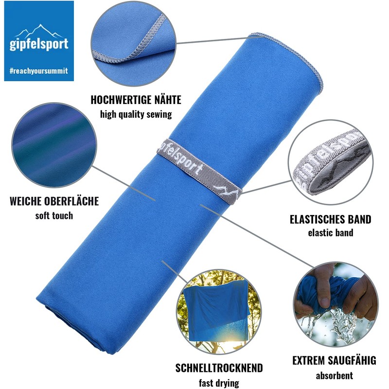 gipfelsport Microfibre Towel Set2 1x S(80x40cm) & 1x XL(180x80cm) Blue