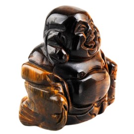 Nupuyai Tiger's Eye Laughing Buddha Figurine Gemstone Crystal Lucky Buddha Healing Stone Lucky Charm Feng Shui Decoration