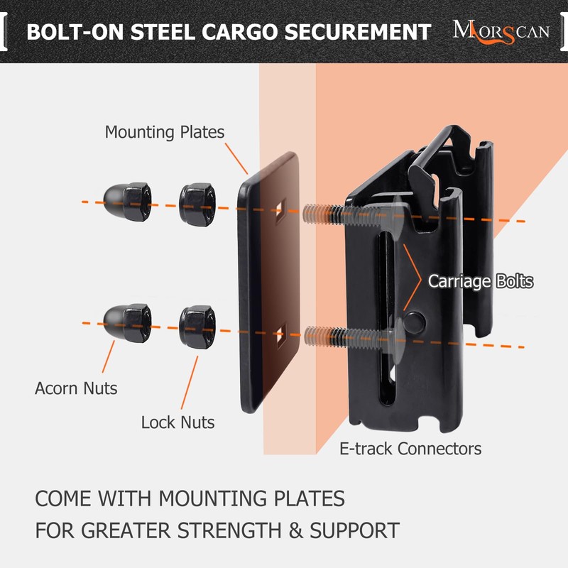MorScan 4 Pack E-Track Connector with Square Plates, E Track
