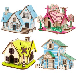 NOELAMOUR 3D Puzzle, Wooden, Cute, Home, Set of 4 Types, Children's Educational Toys, 3D Craft DIY Craft Kit