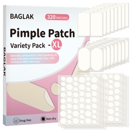 BAGLAK Pimple Patches for Face, 320 Counts 5 Sizes Large Patches, Hydrocolloid Blemishes Patch, Spot Dots Cover for Body, Chin, Cheek Zits & Blemish & Breakouts