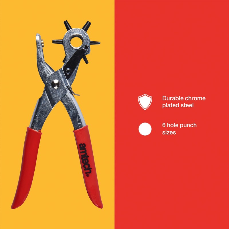 Amtech B1400 Revolving Leather Punch Plier, Hole Puncher for Belt,